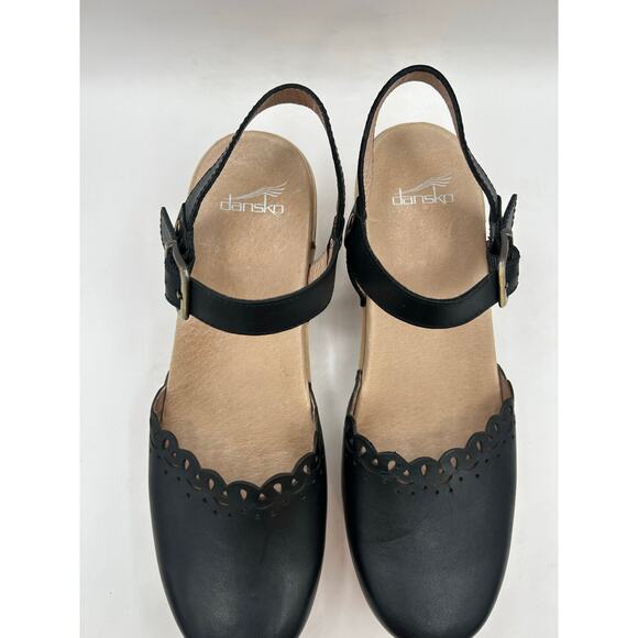 Dansko Marta Black Leather Cutout Mary Jane Clogs Women's US Size 12 EU 42 - Picture 5 of 8